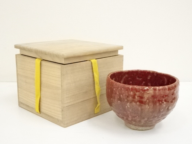 JAPANESE TEA CEREMONY / TEA BOWL CHAWAN / RED GLAZE 